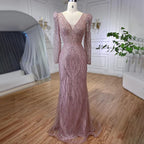 Vestido de noche musulmán azul elegante con cuentas y corte sirena, estilo árabe, de lujo, para mujer, para boda, fiesta, 2025, LA71931 