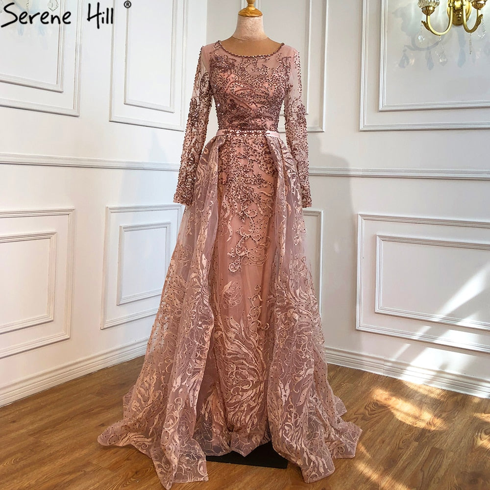 Muslimischen Blau Spitze Perlen Luxus Abendkleider Kleider 2025 Oansatz Meerjungfrau Elegante Für Frauen Party LA70834 