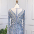 Muslimischen Blau Luxus Abendkleider Kleider 2025 Meerjungfrau Elegante Perlen Für Frauen Party LA71374A 