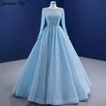 Muslimischen Blau Luxus Hochzeit Kleider 2025 Perlen Lace Up High-end-Braut Kleid HM67395 Nach Maß 