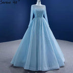 Muslimischen Blau Luxus Hochzeit Kleider 2025 Perlen Lace Up High-end-Braut Kleid HM67395 Nach Maß 