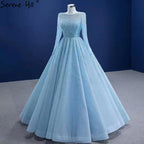 Muslimischen Blau Luxus Hochzeit Kleider 2025 Perlen Lace Up High-end-Braut Kleid HM67395 Nach Maß 