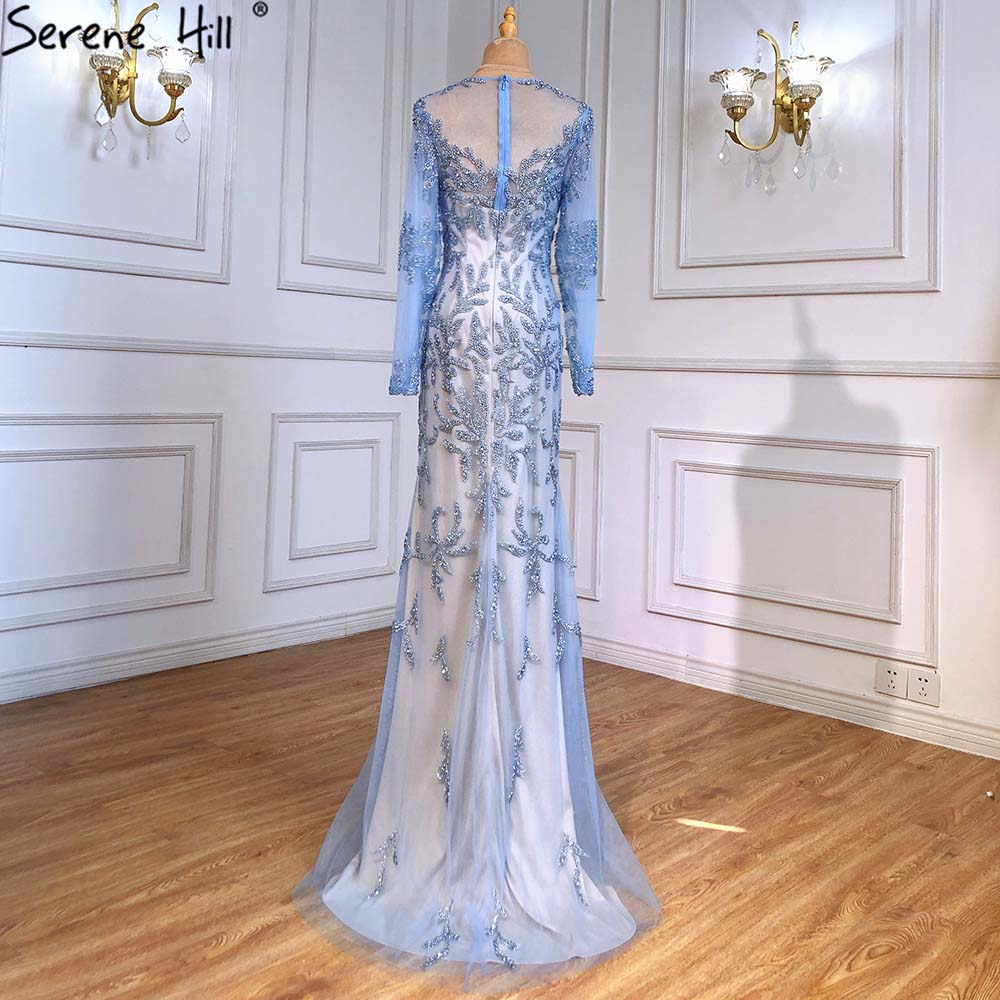 Vestidos de noche musulmanes de sirena azul, elegantes y lujosos con cuentas, para mujer, para fiesta, LA71479 
