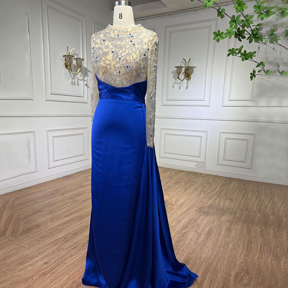 Muslimischen Blau Meerjungfrau Luxus Perlen Arabisch Elegante Lange Abendkleider Kleider Für Frauen Hochzeit Party 2025 LA72107 