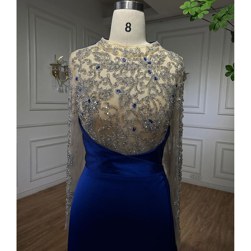 Muslimischen Blau Meerjungfrau Luxus Perlen Arabisch Elegante Lange Abendkleider Kleider Für Frauen Hochzeit Party 2025 LA72107 