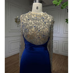 Muslimischen Blau Meerjungfrau Luxus Perlen Arabisch Elegante Lange Abendkleider Kleider Für Frauen Hochzeit Party 2025 LA72107 