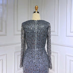 Vestido de noche musulmán de lujo con lentejuelas brillantes y cuentas, estilo sirena azul, para mujer, ideal para bodas y fiestas 2025 LA71486 