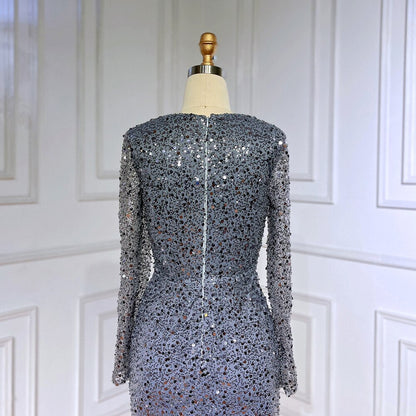Muslim Blue Mermaid Sparkle Sequin Beaded Luxury Evening Dresses Gowns For Women Wedding Party 2025 LA71486
