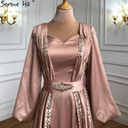 Muslimischen Kaftan Kaftan Moka A-linie Abendkleid 2025 Laterne Ärmeln Perlen Sexy Für Frauen Party LA71054 