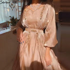 Muslimischen Kaftan Kaftan Moka A-linie Abendkleid 2025 Laterne Ärmeln Perlen Sexy Für Frauen Party LA71054 
