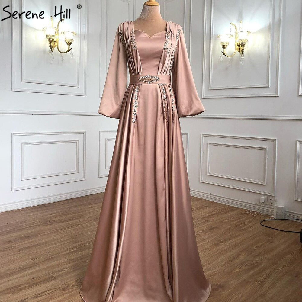 Muslimischen Kaftan Kaftan Moka A-linie Abendkleid 2025 Laterne Ärmeln Perlen Sexy Für Frauen Party LA71054 