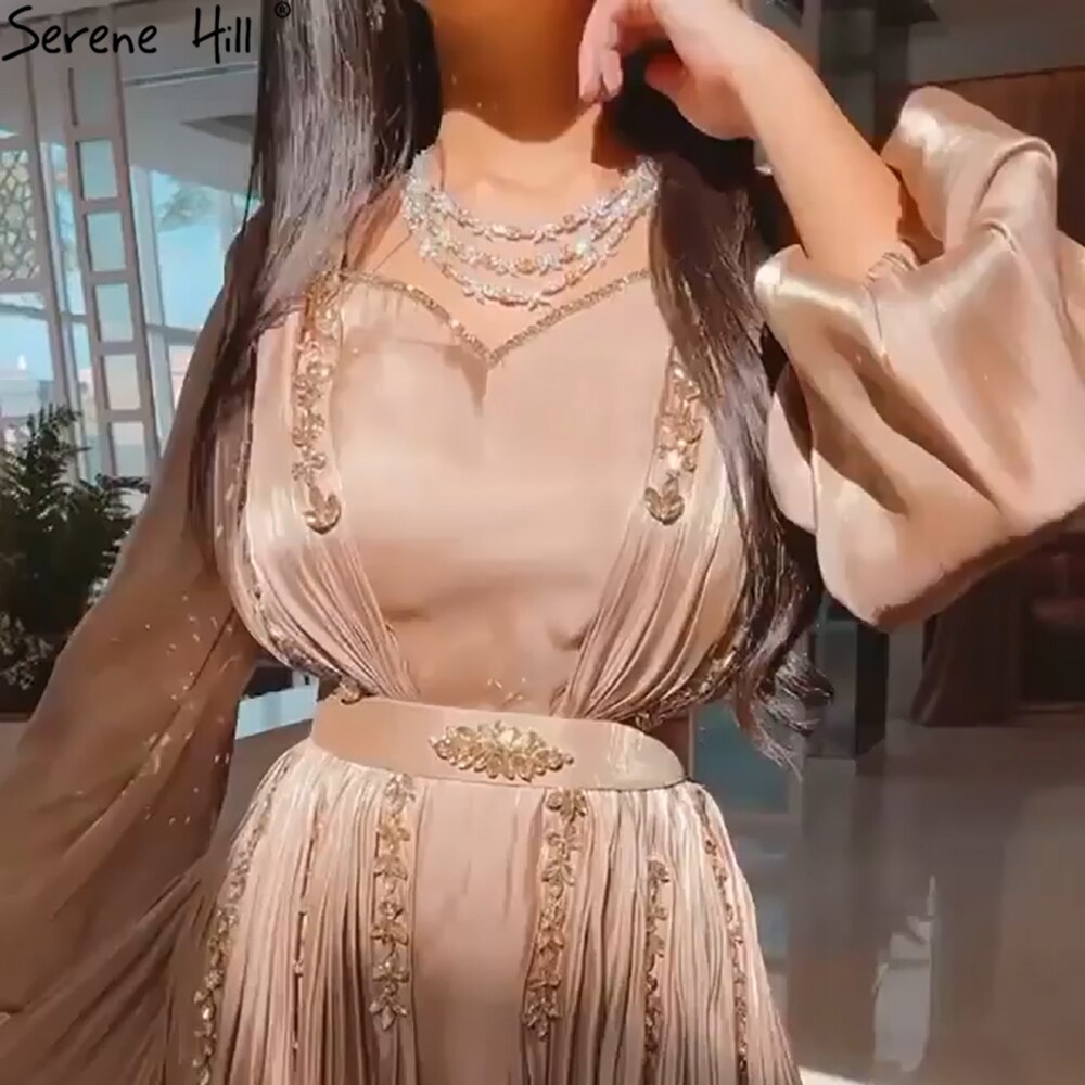 Muslimischen Kaftan Kaftan Moka A-linie Abendkleid 2025 Laterne Ärmeln Perlen Sexy Für Frauen Party LA71054 