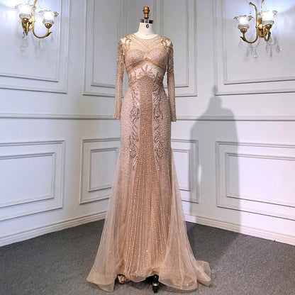 Muslim Caramel Evening Dresses Gowns Luxury Beading Elegant Mermaid 2025 For Women Party LA70289