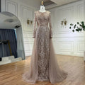 On Sale no return no refund Muslim Caramel Mermaid Evening Dresses Gowns 2025 Overskirt Luxury Beaded Elegant For Woman Party LA71558