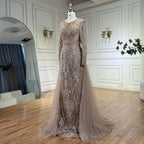 On Sale no return no refund Muslim Caramel Mermaid Evening Dresses Gowns 2025 Overskirt Luxury Beaded Elegant For Woman Party LA71558