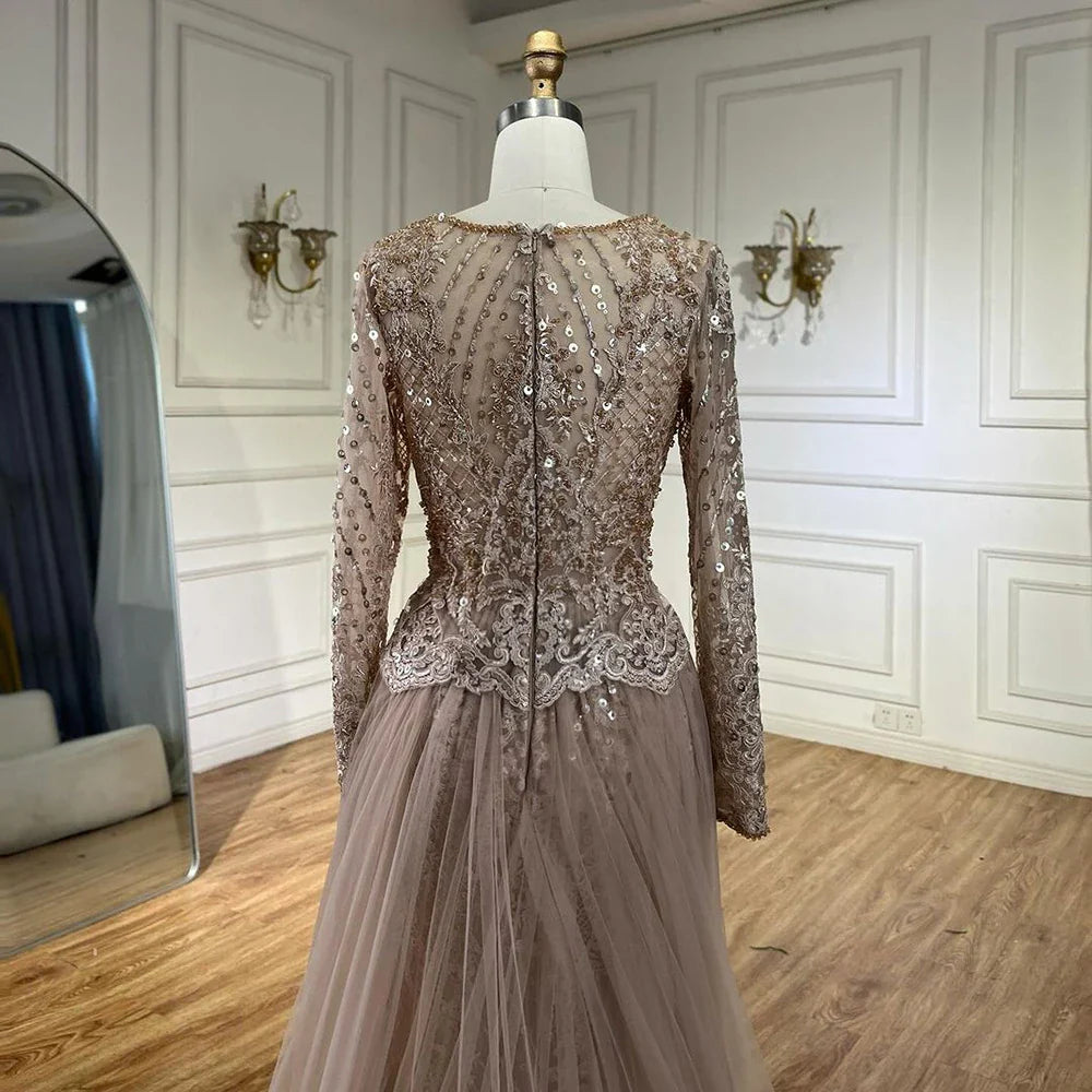 On Sale no return no refund Muslim Caramel Mermaid Evening Dresses Gowns 2025 Overskirt Luxury Beaded Elegant For Woman Party LA71558