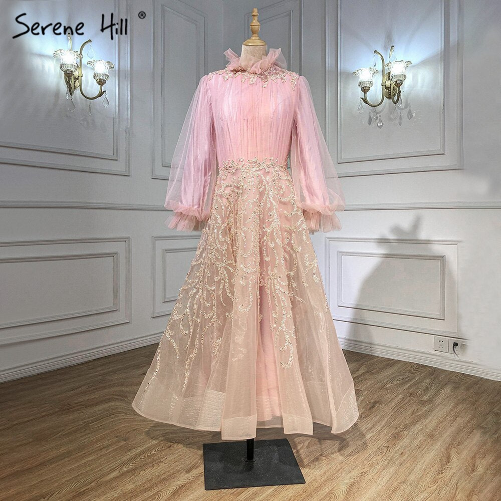 Vestidos de noche musulmanes de lujo color champán, 2025, mangas farol, corte A, para mujer, fiesta, LA71035 