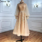 Vestidos de noche musulmanes de lujo color champán, 2025, mangas farol, corte A, para mujer, fiesta, LA71035 