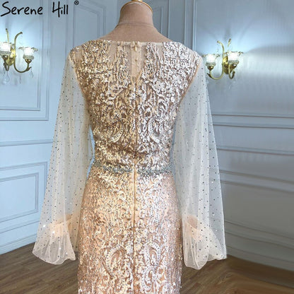 Muslim Champagne Luxury Evening Dresses Gowns 2025 Mermaid Elegant Beaded For Women Wedding Party LA71225