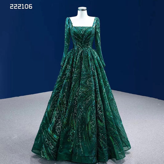Muslim Dark Green Luxury Beaded Appliques Lace Up Ball Gowns Wedding Dress 2025 High End Custom Made HM222106