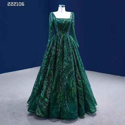 Muslim Dark Green Luxury Beaded Appliques Lace Up Ball Gowns Wedding Dress 2025 High End Custom Made HM222106
