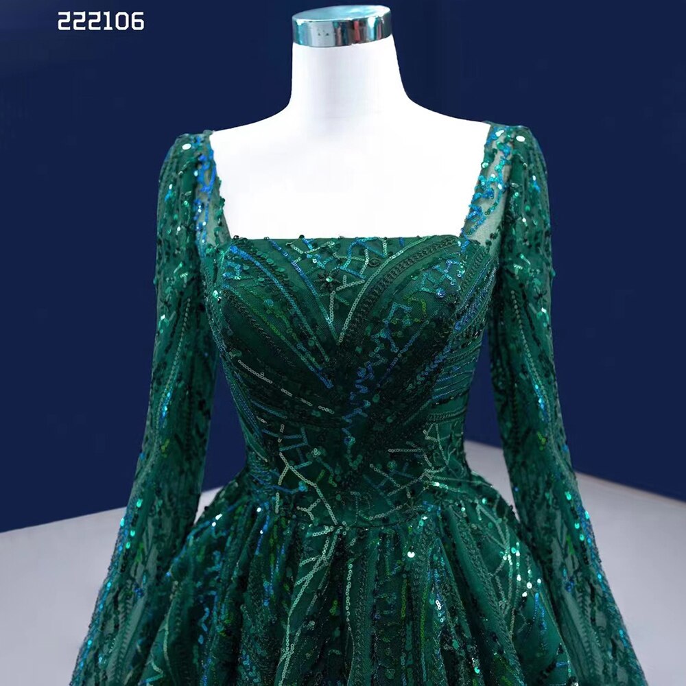 Muslim Dark Green Luxury Beaded Appliques Lace Up Ball Gowns Wedding Dress 2025 High End Custom Made HM222106