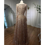 Vestidos de noche de diseñador musulmán de lujo color caramelo, corte A, escote en V y cuentas para mujer, para boda, fiesta, 2025, LA71940