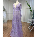 Vestidos de noche de diseñador musulmán de lujo color caramelo, corte A, escote en V y cuentas para mujer, para boda, fiesta, 2025, LA71940