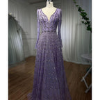 Vestidos de noche de diseñador musulmán de lujo color caramelo, corte A, escote en V y cuentas para mujer, para boda, fiesta, 2025, LA71940