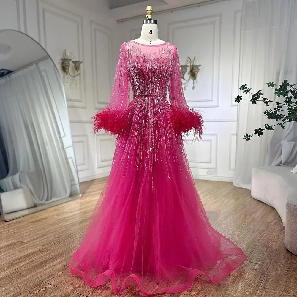 Luxury Feathers Black Dubai Evening Dresses LA72248