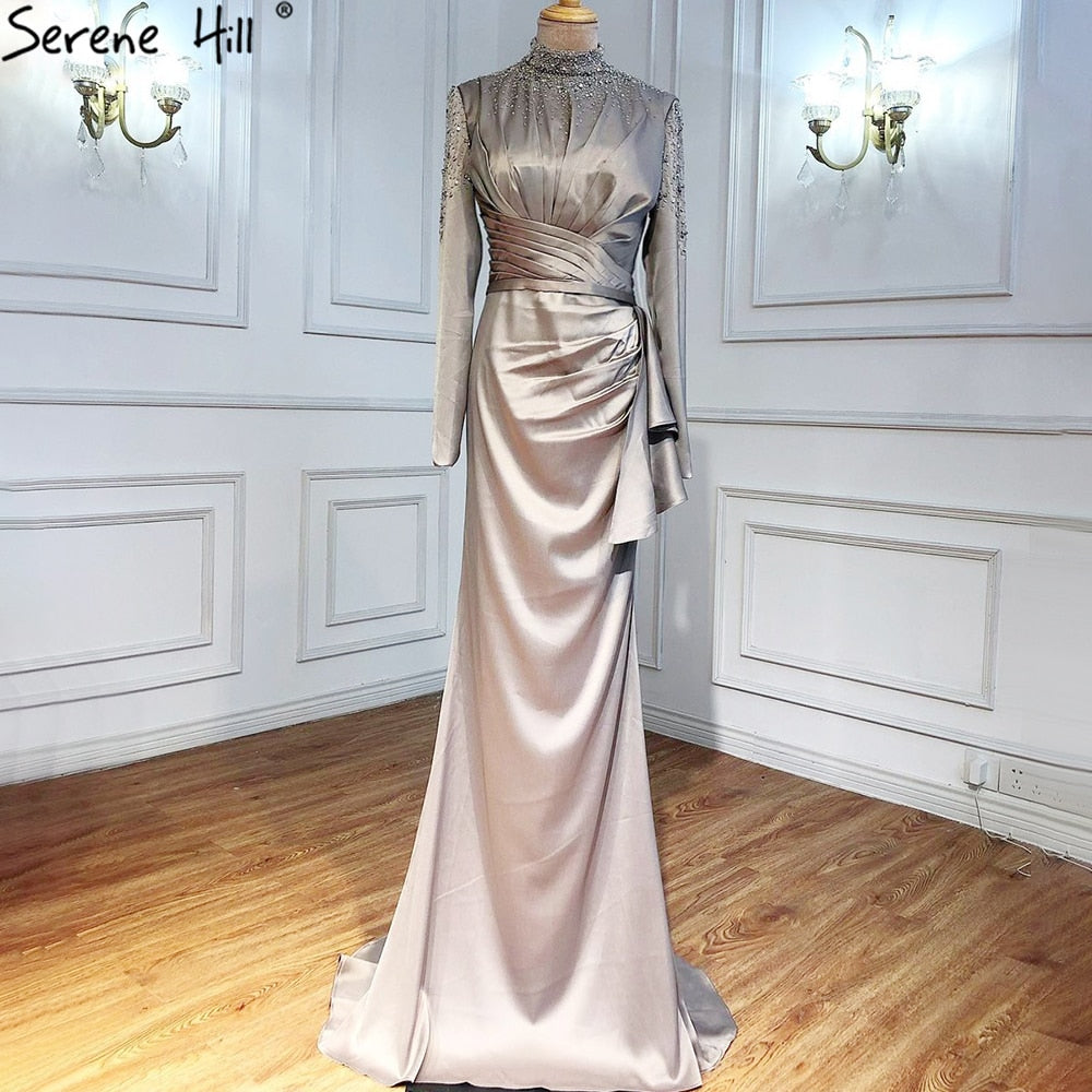 Muslimischen Fuschia Meerjungfrau Abendkleider Kleider 2025 Perlen Elegante Für Frauen Hochzeit Party LA71004 