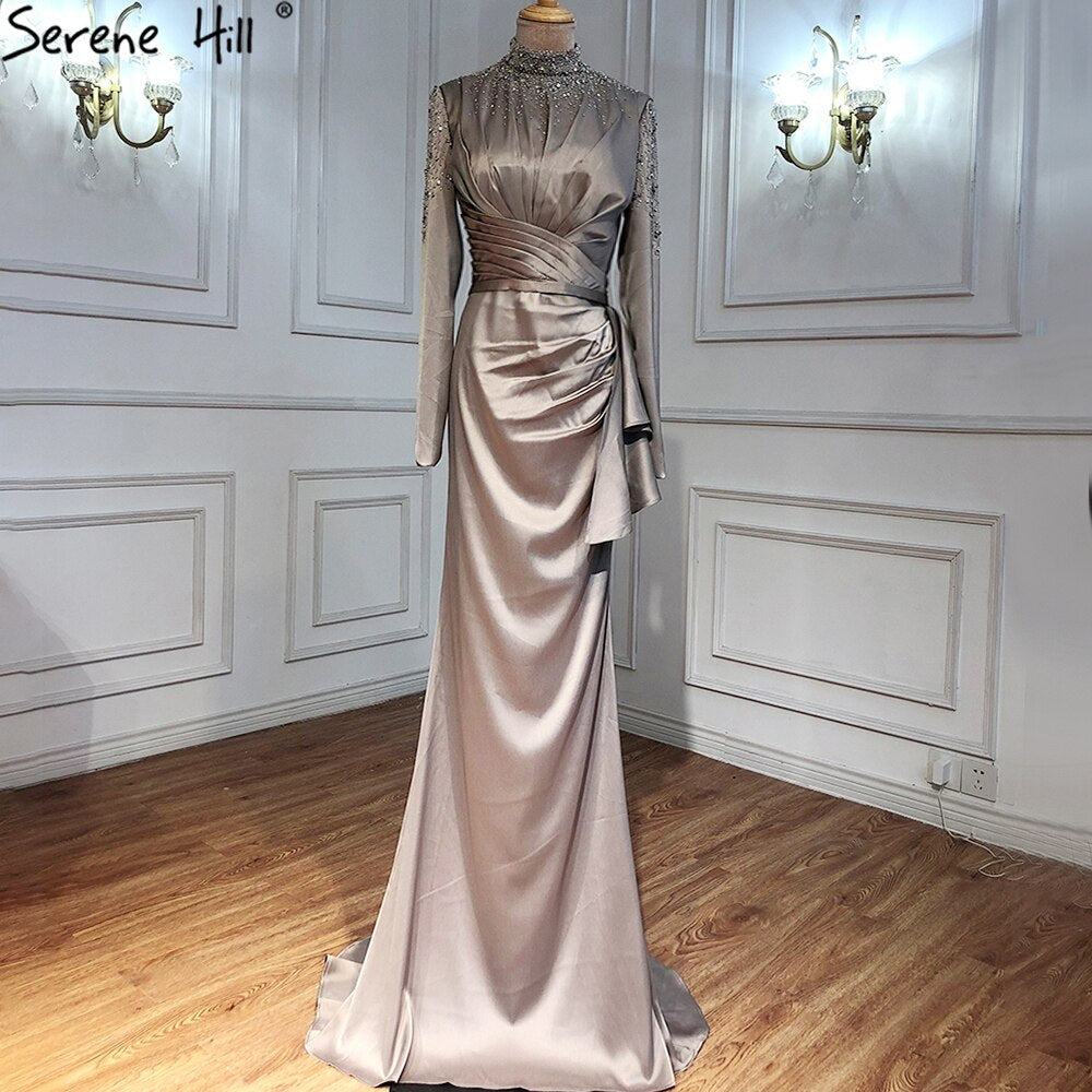 Muslimischen Fuschia Meerjungfrau Abendkleider Kleider 2025 Perlen Elegante Für Frauen Hochzeit Party LA71004 