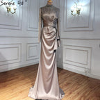 Muslimischen Fuschia Meerjungfrau Abendkleider Kleider 2025 Perlen Elegante Für Frauen Hochzeit Party LA71004 