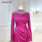 Muslimischen Fuschia Meerjungfrau Abendkleider Kleider 2025 Perlen Elegante Für Frauen Hochzeit Party LA71004 