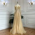 Muslimischen Gold EINE Linie Perlen Kristall Appliques Luxus Lange Abendkleider Kleider Für Frauen Hochzeit Party 2025 LA71957 