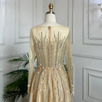 Muslimischen Gold EINE Linie Perlen Kristall Appliques Luxus Lange Abendkleider Kleider Für Frauen Hochzeit Party 2025 LA71957 