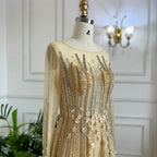 Muslimischen Gold EINE Linie Perlen Kristall Appliques Luxus Lange Abendkleider Kleider Für Frauen Hochzeit Party 2025 LA71957 