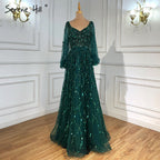 Vestidos de noche musulmanes dorados de lujo, corte A, mangas abullonadas, con cuentas, sexys, formales, para fiesta, LA71049 