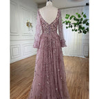 Vestidos de noche musulmanes dorados de lujo, corte A, mangas abullonadas, con cuentas, sexys, formales, para fiesta, LA71049 