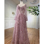 Vestidos de noche musulmanes dorados de lujo, corte A, mangas abullonadas, con cuentas, sexys, formales, para fiesta, LA71049 