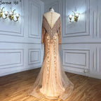 Vestidos de noche musulmanes dorados de lujo, 2025, con borlas de cuentas, elegantes para mujer, fiesta LA60780 