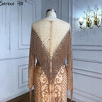 Vestidos de noche musulmanes dorados de lujo, 2025, con borlas de cuentas, elegantes para mujer, fiesta LA60780 