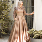 Vestidos de noche musulmanes dorados de lujo, con cuentas, para mujer, para fiesta de bodas, LA71069 
