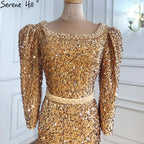 Muslimischen Gold Luxus Abendkleider Kleider 2025 Meerjungfrau Sparkle Elegante Formale Kleid LA71030 