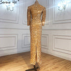Muslimischen Gold Luxus Abendkleider Kleider 2025 Meerjungfrau Sparkle Elegante Formale Kleid LA71030 