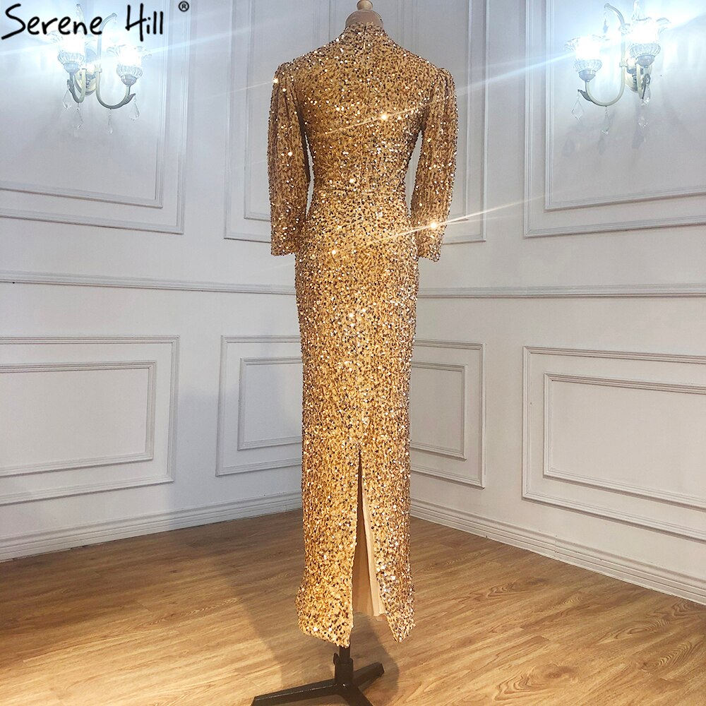 Muslimischen Gold Luxus Abendkleider Kleider 2025 Meerjungfrau Sparkle Elegante Formale Kleid LA71030 