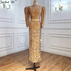 Muslimischen Gold Luxus Abendkleider Kleider 2025 Meerjungfrau Sparkle Elegante Formale Kleid LA71030 