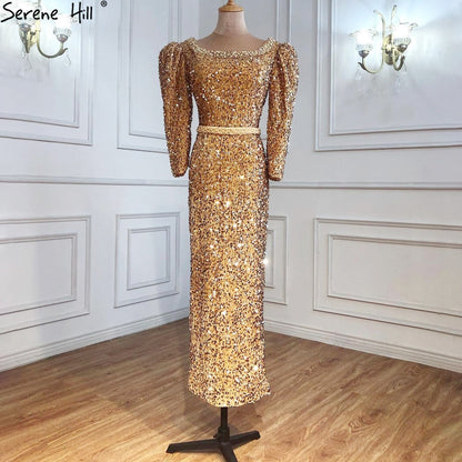 Muslim Gold Luxury Evening Dresses Gowns 2025 Mermaid Sparkle Elegant Formal Dress LA71030