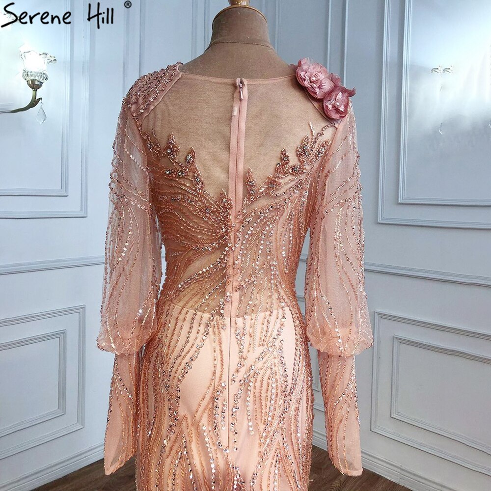 Muslim Gold Luxury Evening Dresses Gowns 2025 Puff Sleeves Mermaid Elegant For Women Party LA70984