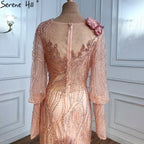 Muslim Gold Luxury Evening Dresses Gowns 2025 Puff Sleeves Mermaid Elegant For Women Party LA70984